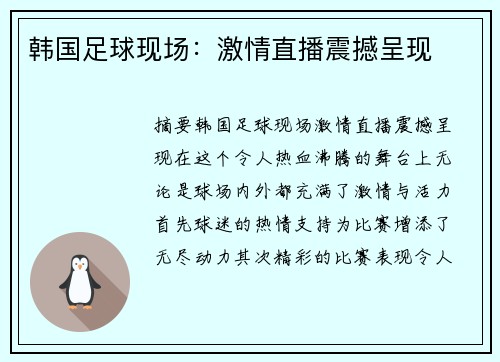 韩国足球现场：激情直播震撼呈现